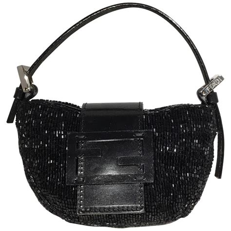 fendi black beaded evening baguette purse handbag|Fendi baguette size chart.